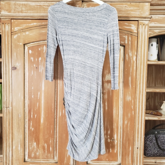Banana Republic XS Soft Rayon Midi Gray Dress with Asymetrical Side Ruching - Picture 3 of 9
